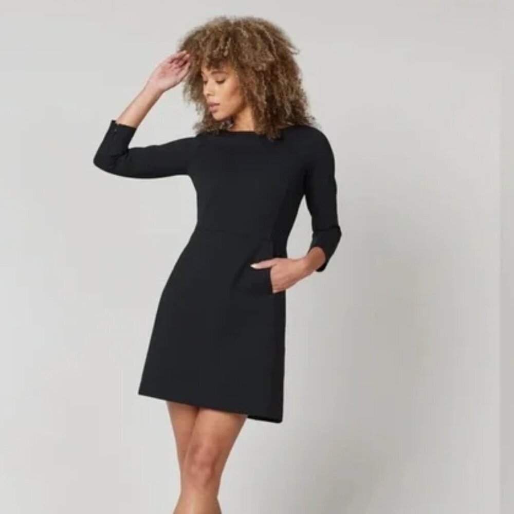 😍 NEW SPANX The Perfect A-line 3/4 Sleeve Dress | Black